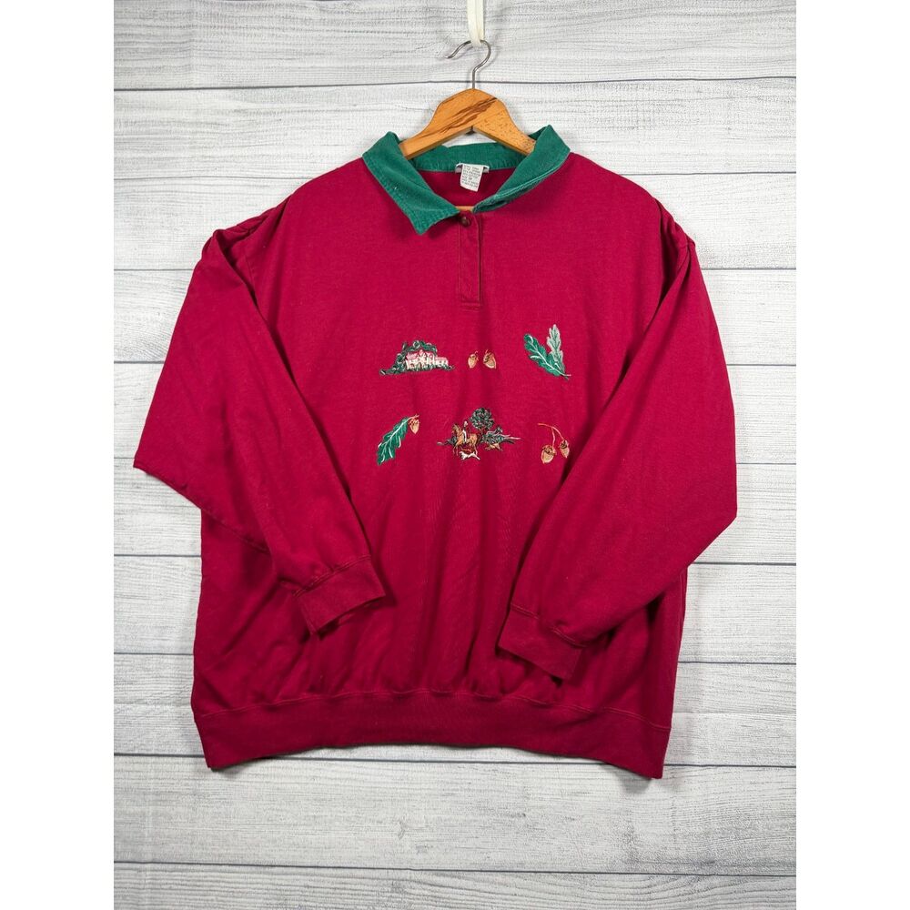 Vintage Koret Women's 3X Burgundy Embroidered Acorn Collar Sweatshirt 4301